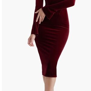 Solaine Lace Trim Long Sleeve Velvet Midi Dress